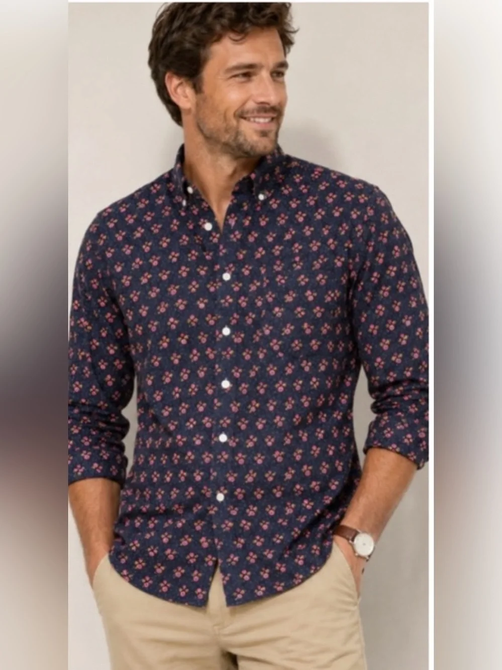 J. Crew Secret Wash button down shirt in navy floral, slim untucked, M short